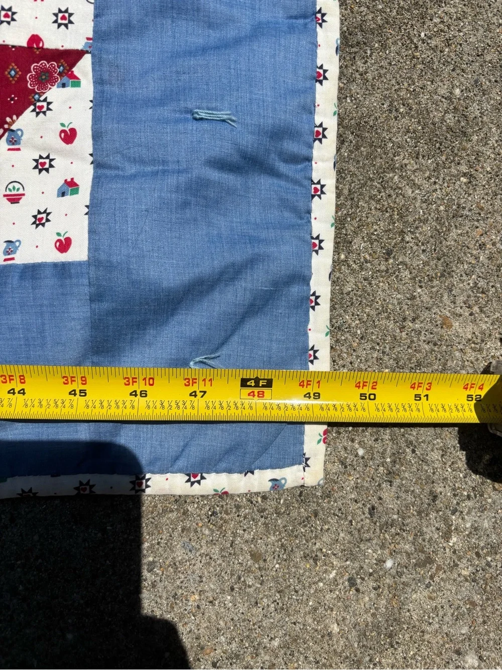 EUC homemade Shoofly Patchwork Quilted Throw in Blue, Red & White